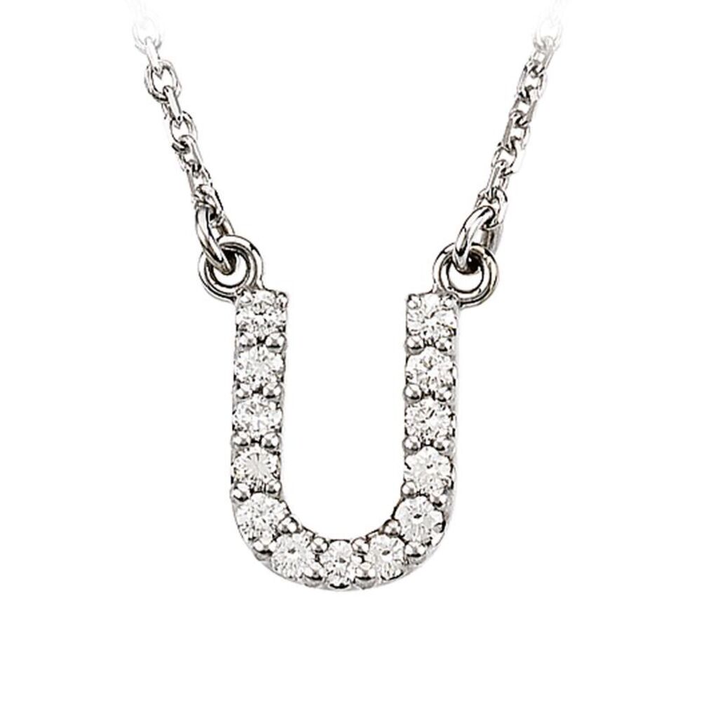 1/8 Cttw Diamond & 14k White Gold Block Initial Necklace, Letter U